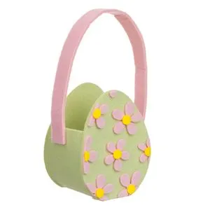 Cos decorativ de Paste din fetru cu margarete 3D si maner, 9x7x20cm, verde