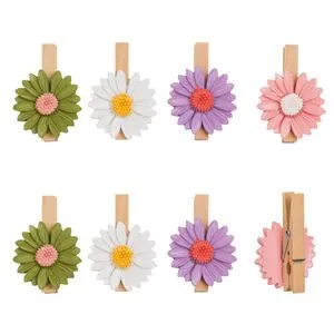 Set 8 Clestisori din Lemn cu Margarete Multicolore, 5 cm