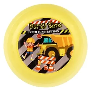 Farfurie plastic galbene reutilizabile cu model vehicule de santier 21cm