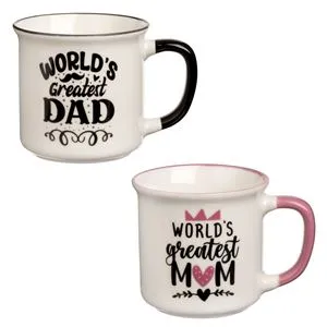 Set 2 Cani Ceramice, 340ml, Bej cu Roz și Negru