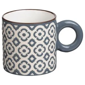 Cana mini ceramică, 220ml, Albastru și Ecru cu model reliefat