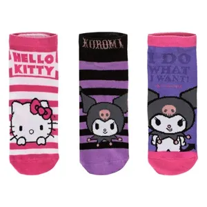 Sosete scurte fancy mov-fucsia Hello Kitty Kuromi pentru femei