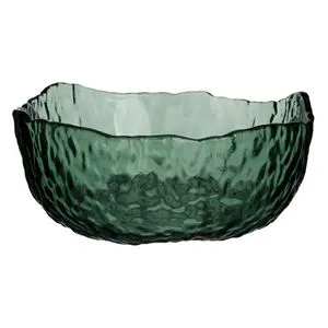Bol din sticlă verde smoky cu model reliefat, 370 ml