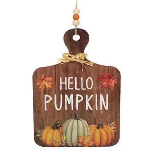 Decoratiune suspendabilă de toamnă din lemn cu dovleci Hello Pumpkin
