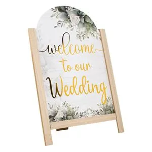 Sevalet Decorativ din Lemn, 33.5x52cm, Alb, cu Imprimare Aurie