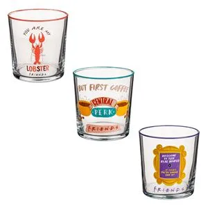 Set de 3 Pahare Sticla cu Model Friends pentru Apa 380ml