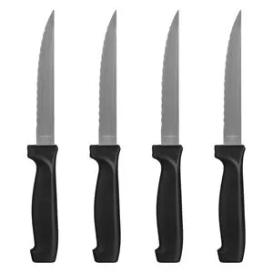 Set de 4 Cuțite de Masă Zimțate din Inox, 21.5 cm, Mâner Ergonomic Negru