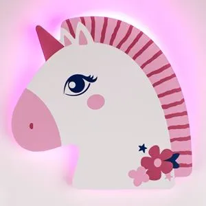 Lampă decorativă LED pentru copii, Unicorn, Alb și Roz, 23.5x23 cm, montabilă pe perete