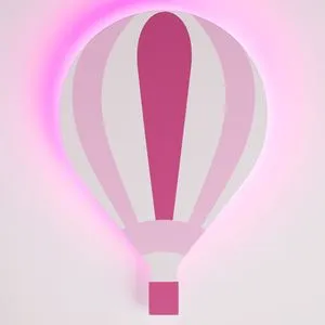Lampa decorativa LED din lemn, forma de balon cu aer cald, Alb si Roz, 15.5x23cm