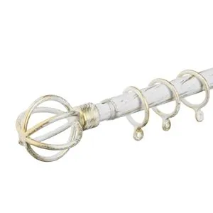 Galerie pentru perdele extensibilă, metalică, albă periat, cu sferă, 160-300 cm