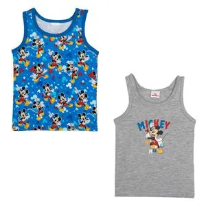 Set 2 Maiouri Copii cu Model Mickey Mouse, Gri Melanj si Albastru, Fara Maneci