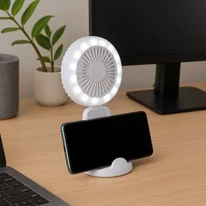 Ventilator mini reincarcabil cu LED și suport telefon