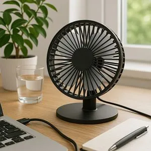 Ventilator de masa cu USB, Negru, 16.6 cm, 5W, 3 viteze, rotativ 90°