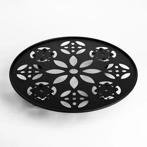 Suport Ghiveci Metalic Negru cu Roti și Model Floral