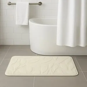 Covoră de baie bejă cu model frunze reliefate 75x45cm