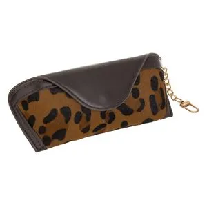 Husă pentru ochelari de soare, Maro cu model leopard, Breloc auriu