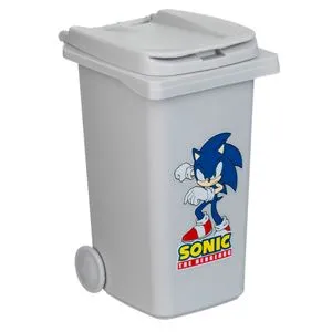Cos de Depozitare Mini Plastic Gri cu Design Sonic și Roți