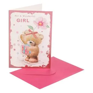 Felicitare Zi de Nastere cu Ursulet Roz și Folie Argintie 13x19cm