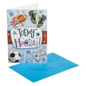 Felicitare de ziua de naștere cu design sport, 13x19 cm, cu plic albastru