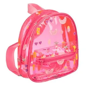 Rucsac transparent roz cu model fructe și înghețată, 18x6x21 cm