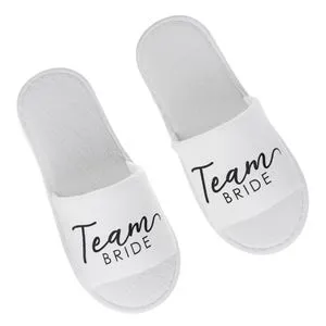 Papuci de Casă Velvet Albe cu Imprimeu Team Bride pentru Burlacitele