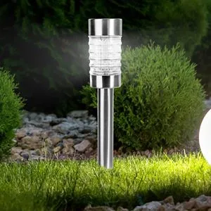 Lampa Solară Cilindrică Argintie pentru Spații Exterioare