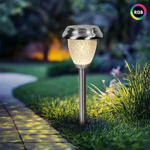 Lampa Solară Stick Argintiu cu Iluminare RGBW pentru Grădini