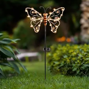 Lampa Solară cu Flutură Metalic Bronz și 30 de Becuri LED