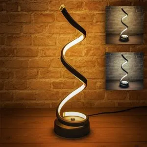 Veioză LED cu USB, 3 nuanțe, neagră, spiralată, Ø12x37cm