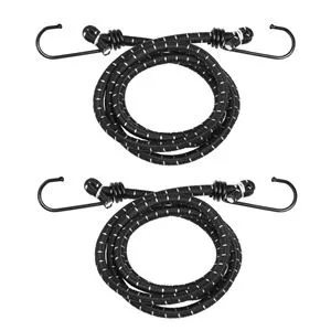 Corzi elastice negre cu cârlige pentru bagaje, 120x0.8cm, 2 bucăți
