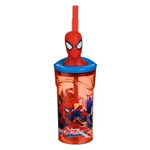 Pahar Plastic cu Pai Model 3D Spiderman - Design Marvel