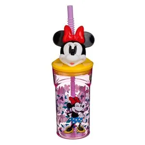 Pahar Plastic cu Pai și Model 3D Minnie Mouse Sunshine 360ml