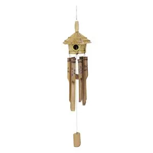 Clopoței de vânt din bambus cu căsuță decorativă, 30 cm