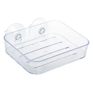 Savoniera transparenta din plastic cu ventuze pentru sapun și spălare