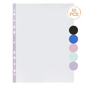 Set Folii Transparente de Protecție Documente A4 cu Margine Colorată, 10 buc, 0.04mm
