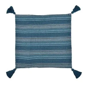 Fata de Perna Decorativa Din Bumbac Petrol cu Dungi & Ciucuri 42x45cm