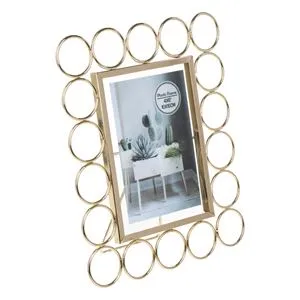 Rama foto decorativa metalica roz aurie cu suport si cercuri, 10x15 cm