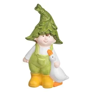 Figură ceramică băiat cu rață pentru grădină