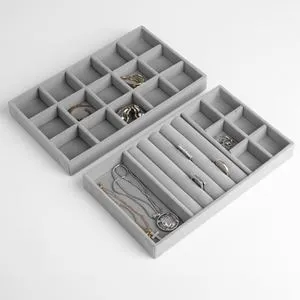 Set 2 Suporturi Organizatoare pentru Bijuterii, Gri Suede, 21x12,5 cm