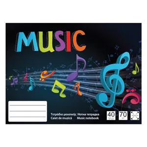 Caiet de muzică cu copertă neagră și note muzicale, 40 file, 22,5x16,7 cm
