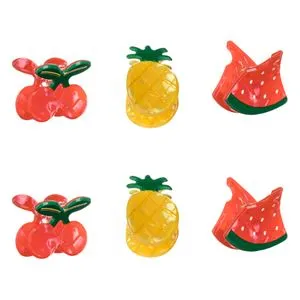 Set 6 Clame de Par pentru Copii cu Model Fructe de Vara 3 cm