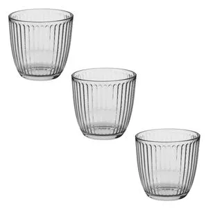 Set 3 Pahare de Apă din Sticlă, 280 ml, cu Dungi Verticale