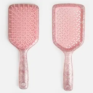 Perie de par cu glitter, model perforat, forma dreptunghiulara, roz/lila