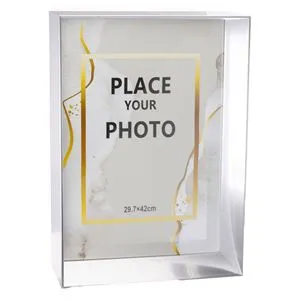 Rama foto decorativa argintie cu cadru lat, 30x42cm