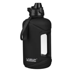 Sticlă sport din plastic negru mat, 2,2 L, cu mâner și gură de scurgere