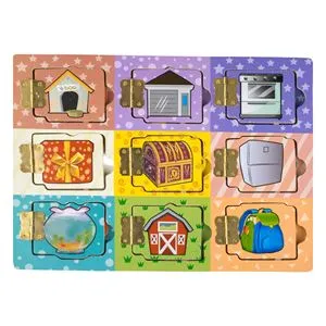 Puzzle din Lemn cu Usi si Obiecte, 30x22.5cm, Multicolor