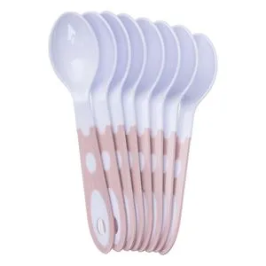 Set de 8 Linguri Reutilizabile din Plastic Alb cu Maner Nude