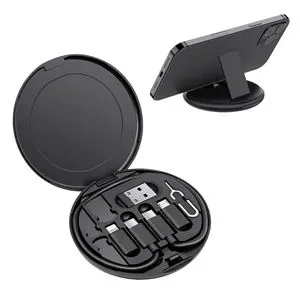 Set Cabluri și Adaptoare 3 în 1 cu Suport Telefon, Negru