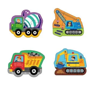 Puzzle 4 Vehicule de Santier pentru Bebelusi, 16 piese, Multicolor