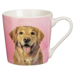 Cana Ceramică Triunghiulară Roz Labrador cu Coroană